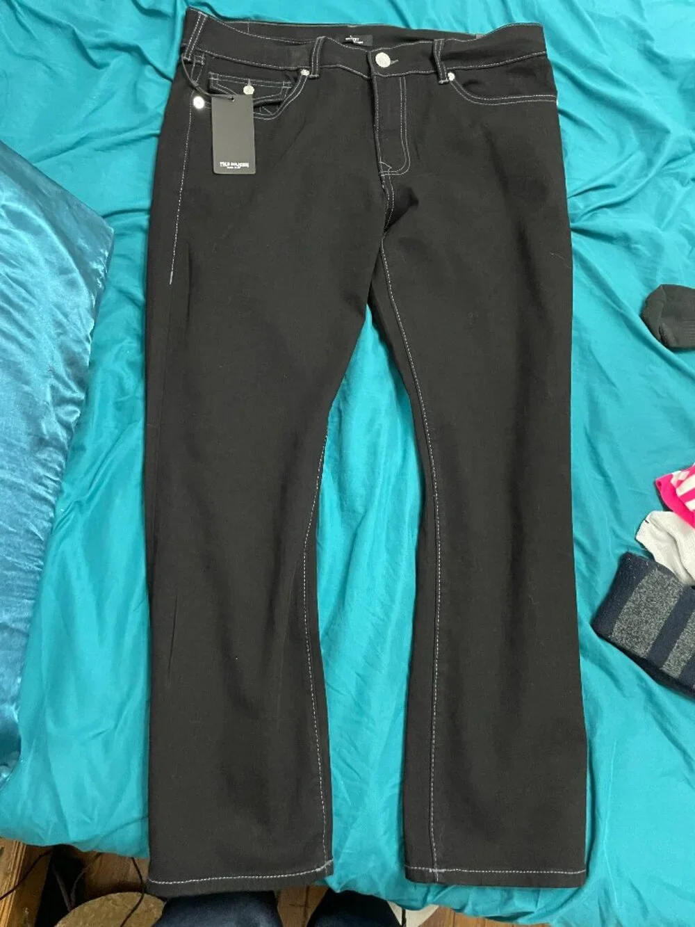 True Religion Mens Ricky SN Flap Relaxed Straight Jeans Men’s 36 36x30 Black NWT